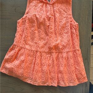 LOFT Coral Eyelet Sleeveless Top